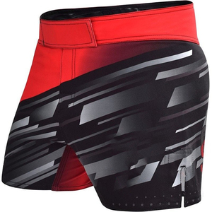 Pantalones Cortos de Boxeo Unisex Rojos y Negros con Bloques de Color, Holgados, 140g, Poliéster, Estilo Muay Thai, Ropa de Artes Marciales - Product Image 5