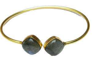 Cushion Cut Gemstone Gold <b>Bangle</b> | Open Cuff <b>Bracelet</b> | IGI Certified Vintage Style Unisex Indian Origin 925 <b>Silver</b> Plated HARI - Product Image 2