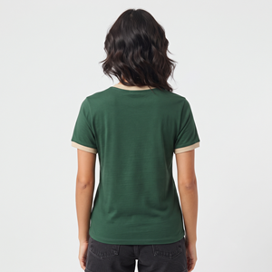Camiseta Verde para Mujer, Cuello Redondo, Manga Corta, Color Sólido, Informal, Transpirable, Corte Regular - Product Image 6