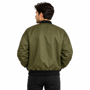 Blouson bomber coupe-vent en nylon vert olive pour homme, fermeture éclair, col montant, vêtement d'extérieur décontracté en polyester, idéal pour l'automne - Product Image 2