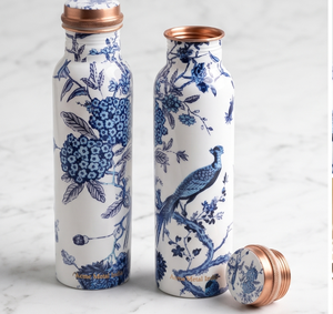 Elegante botella de agua de cobre con estampado floral, reutilizable, elegante y ecológica, perfecta para hidratación, hogar, fitness y viajes. - Product Image 1