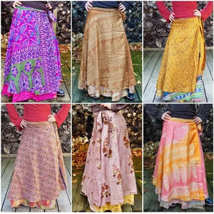 Women's <b>Boho</b> Vintage Printed 100% Silk Wrap <b>Skirt</b> Free Size Knee-Length Flowing with Adjustable Waist Design Washable Quick-Dry - Product Image 6