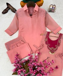 Pink Cotton <b>Kurta</b> Palazzo Set Women Loose Fit Traditional <b>Indian</b> Pakistani Style Casual Ankle Length 86548 VRINDAVAN- VF 248 - Product Image 4