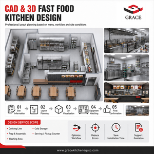 Attrezzatura Completa per Fast Food GRACE: Soluzione Completa per Cucine Commerciali con Friggitrice, Piastra, Grill, Tostapane e Frigorifero per Preparazione - Product Image 1