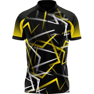 Polo sportif pour homme, noir et rouge, imprimé géométrique, manches courtes, séchage rapide, coupe classique, impression par sublimation, tricoté en polyester - Product Image 5