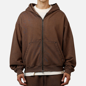 Ensemble de sweat-shirts à capuche oversize pour homme, en coton molletonné marron, à fermeture éclair, respirant, coupe décontractée, streetwear - Product Image 1