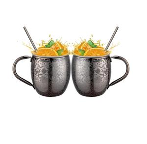 Tazas Moscow Mule con Diseño Floral Grabado, Taza Mule de Cobre Plateado con Asa, Tazas Grandes de Acero Inoxidable Martillado - Product Image 2