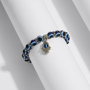 Evil Eye Hamsa Blue Beaded Charm <b>Stretch</b> <b>Bracelet</b> Hand Of Fatima Turkish Lucky Protection <b>Bracelet</b> For Women - Product Image 2