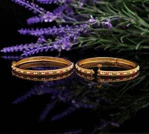 <b>Ruby</b> Emerald Brass Bangles Set 22K Gold Plated Trendy Indian Traditional Ethnic Bridal Wedding Bangles - Product Image 1