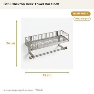 Handmade SS202 45 cm Brushed Steel Bath <b>Shelf</b> with Towel <b>Bar</b> Set Chevron Deck Towel <b>Bar</b> <b>Shelf</b> for Home Decor Hotels Weddings - Product Image 4