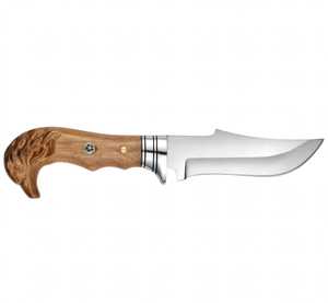 Outil utilitaire d'extérieur à lame fixe artisanal avec manche en bois sculpté en forme de tête d'aigle - Product Image 1