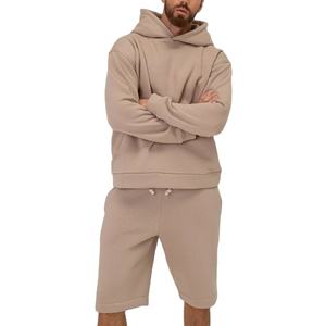 Conjunto de Dos Piezas de Sudadera con Capucha y Pantalones Cortos con Logotipo Personalizado para Uso Diario, Sudadera con Capucha Lisa y Pantalones Cortos a Juego para Hombre - Product Image 6