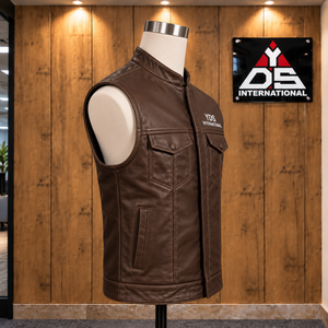 Custom <b>Men's</b> Comfort Fit Leather <b>Vest</b> Stand Collar Zipper Front Pockets Moto Biker Style Premium Leather <b>For</b> <b>Men</b> Custom Apparel - Product Image 3