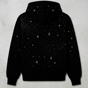 Glory Custom Black Rhinestone Star Zip Up Hoodie 100% Cotton Soft Eco Friendly Fabric For Unisex Comfort Wear - Product Image 2