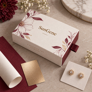 SunGene Sliding <b>Drawer</b> Rigid Paper Box for Earrings in Burgundy And Shell White - Product Image 5