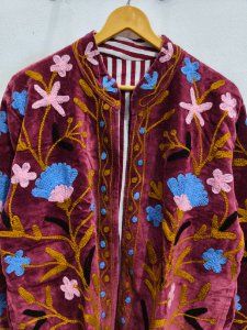 Suzani Embroidered <b>Velvet</b> Short Casual Sweet <b>Jacket</b> <b>Women</b> Breathable Handcrafted Artisan Custom Cotton decent design - Product Image 2