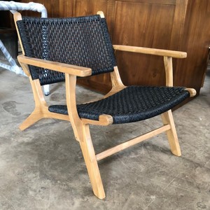 Sillón de Madera de Teca de Lujo con Asiento de Cuerda de Ratán Tejida Negra, Sillón de Descanso para Interiores y Exteriores, para Hotel, Villa, Patio, Sala de Estar - Product Image 2