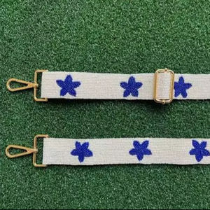 Sangle de sac perlée blanche à motif étoile bleue, bandoulière réglable pour sac à main, accessoire de remplacement pour poignée de sac à bandoulière - Product Image 1