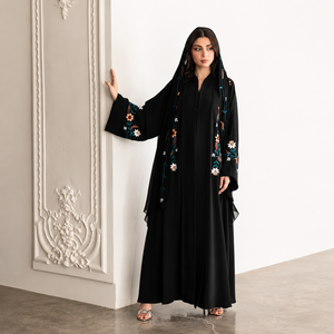 Luxury <b>Black</b> Floral Embroidered Abaya for Women Premium Modest Wear Open Front Arabic Dubai <b>Kaftan</b> Abaya - Product Image 2