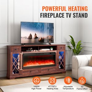 Mobile TV Moderno da 80 Pollici con Caminetto Integrato, Consolle TV Pastorale da 42 Pollici con Caminetto, 2 Cassetti Contenitori e Armadietti Angolari per Media - per Soggiorno - Product Image 2