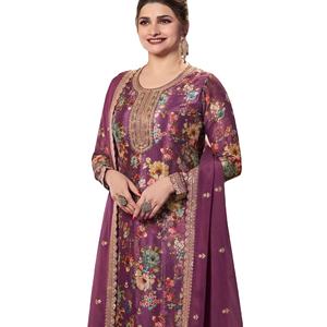 Heavy Chinon con impresión digital múltiple con bordado de secuencia Stich Work DISEÑADOR CHINON SALWAR - Product Image 1