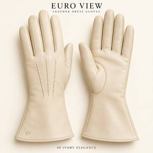 Gants longs EURO VIEW en cuir ivoire thermiques, unis et formels, pour soirée en extérieur et usage quotidien professionnel - Product Image 1