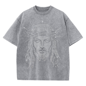 Designer Inspired Rhinestone Graphic T <b>Shirt</b> Men Streetwear Heavyweight Cotton Apparel - Product Image 6