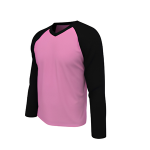 Maillot de baseball rose pour homme, vierge, rose néon vif, à rayures fines, en maille, manches raglan, col en V, sportif, infroissable, en Spandex - Product Image 3
