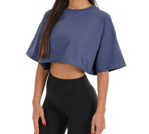 Women's Red Crop <b>Top</b> Black White Stripe Crew Neck Drop Shoulder Short Sleeve Breathable Eco-Friendly Casual Canvas T-Shirt 100% - Product Image 5