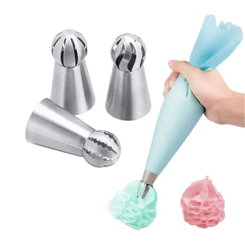 Cake Decoration Kit 4 Pieces Icing Decoration Kit, Russian Piping Nozzles + Silicone Pastry Bag Tool Piping Cream Stainless