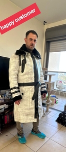<b>Men's</b> Genuine Leather Long <b>Coat</b> Turn-down Collar Moto Style Winter Wear Windproof Fur Lined Thick <b>Shearling</b> Jacket - Product Image 5
