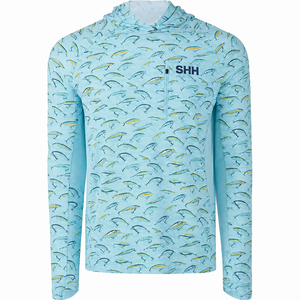 Sweat-shirt de pêche unisexe SHH, bleu clair, imprimé poisson, séchage rapide, UPF 50, manches longues, chemise d'extérieur, 100% polyester - Product Image 1