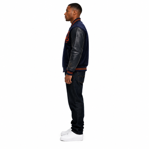 Custom <b>Men's</b> Satin Varsity <b>Jacket</b> with Boxy Fit <b>Faux</b> <b>Leather</b> Sleeves Embroidery Front Logo Autumn/Winter OEM Supplier - Product Image 3