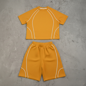 Conjunto Deportivo de Verano para Hombre, Talla Grande, 2 Piezas, Personalizado, con Paneles a Rayas, 100% Algodón, Transpirable, Camiseta y Pantalones Cortos - Product Image 3