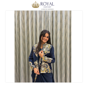 Bollywood Style <b>Top</b> Notch Quality Elegant Design Women Party Wear French Crepe with Embroidery Work Saree at Low Price - Product Image 4