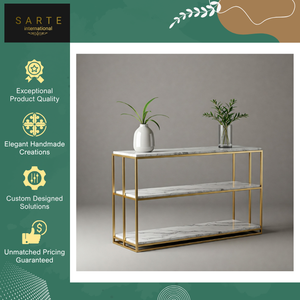 Hot Sale on Floor Display Storage Handmade Elegant Living Room Decor Luxury Modern Marble <b>Console</b> Shelf <b>Gold</b> with Metal Frame - Product Image 2