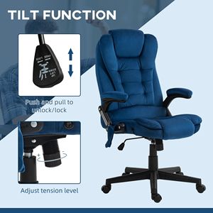 Sedia da Ufficio Direzionale a 6 Punti di Supporto, Schienale Alto Riscaldato in Velluto, Certificata BIFMA, Altezza Regolabile, Materiale PU Blu Scuro, Massaggio Vibrante - Product Image 6