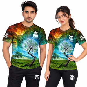 T-shirt col rond pour homme, 220 grammes, coupe ample, sportif, en jersey non tissé, teint en fil, imprimé numériquement, vierge, 100 % polyester, écologique - Product Image 6