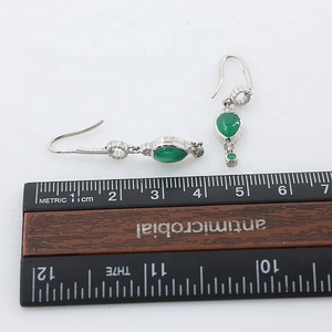 925 Sterling <b>Silver</b> Green Onyx Pear Cabochon Drop <b>Dangle</b> <b>Earrings</b> Bezel Set Handmade Gemstone Hook <b>Earrings</b> Classic Jewelry - Product Image 3