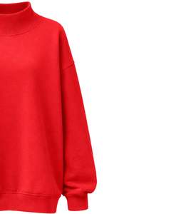 Sweat-shirt polaire rouge personnalisé pour femme, col montant, coupe ample, décontracté, chaud pour l'hiver, en coton et polyester, haut tendance - Product Image 4