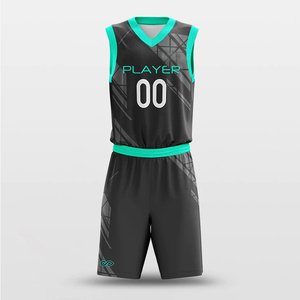 Custom Basketball Set Sleeveless Black Teal Geometric Print Moisture Wicking Polyester Unisex Adult All Seasons - Product Image 1