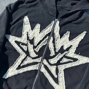 Sudadera con capucha con cremallera y lavado ácido desgastado con logotipo personalizado 2024 Sudaderas con capucha con cremallera recortada de lavado ácido de algodón pesado GSM 450 para ropa de hombre - Product Image 6