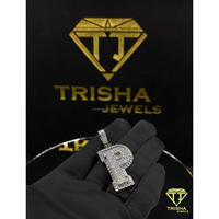 Pendentif Hip Hop de luxe en argent sterling 925 avec breloque lettre personnalisée et diamant de laboratoire, par Trisha Jewels