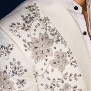White Polyester Beaded Jacket Shoulder Embroidery Patch <b>Flower</b> Applique Sequin Bullion <b>Wire</b> Decoration For Men Stage Blazer - Product Image 5