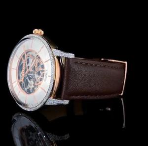 Men's Skeleton Moissanite Alloy Fashion Luxury Fully Automatic Classic <b>Watch</b> Leather Strap Quartz Movement Glass Dial Window - Product Image 2