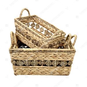 RINGLET BELT Nested Water Hyacinth <b>Basket</b> <b>Rectangular</b> <b>Storage</b> Caddy Set with Open Seagrass Ringlet Belt - Product Image 2