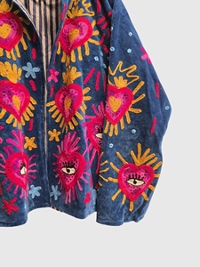 Chaqueta de Terciopelo con Bordado Floral de Manga Larga y Cuello Mao para Mujer, Talla Grande, Ropa de Otoño - Product Image 5