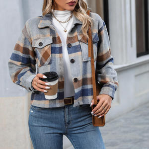 Autumn and Winter New Fashionable Casual Pocket Women Cropped Coat Button <b>Flannel</b> Wholesale Winter Outdoor Women's <b>Jacket</b> - Product Image 5