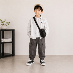 Pantalon long décontracté à jambes larges pour garçons, en coton et élasthanne, tissé, durable et respirant, pour enfants, vente en gros - Product Image 2