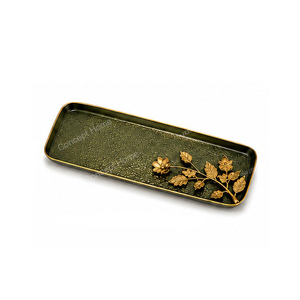Gold Rectangular Serving <b>Tray</b> with Floral Design Polished Metal Finish Decorative for Residential Use - Product Image 4